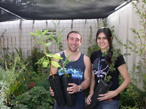 Students with tree seedlings